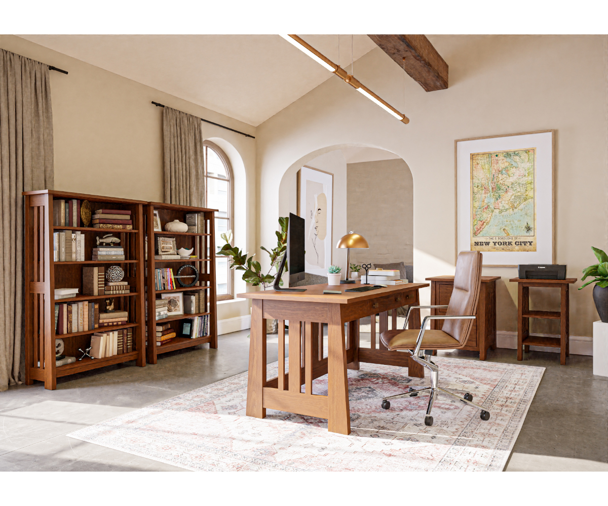 Freemont Mission Open Desk and Return Table with Hutch - Image 3