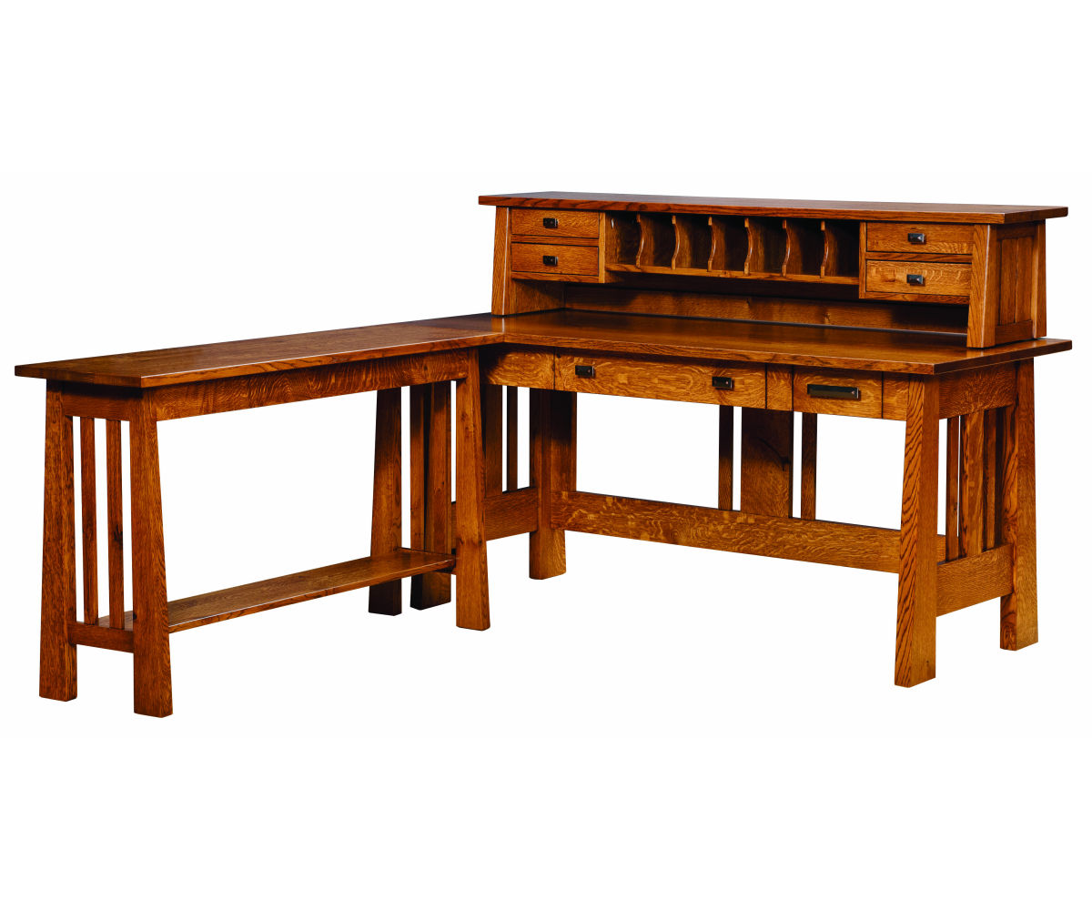 Freemont Mission Open Desk and Return Table with Hutch - Image 2