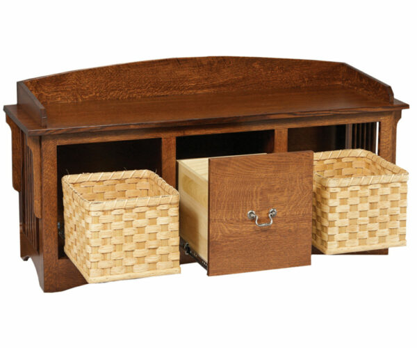 Mission Slat Bench W/ Baskets & Drawers